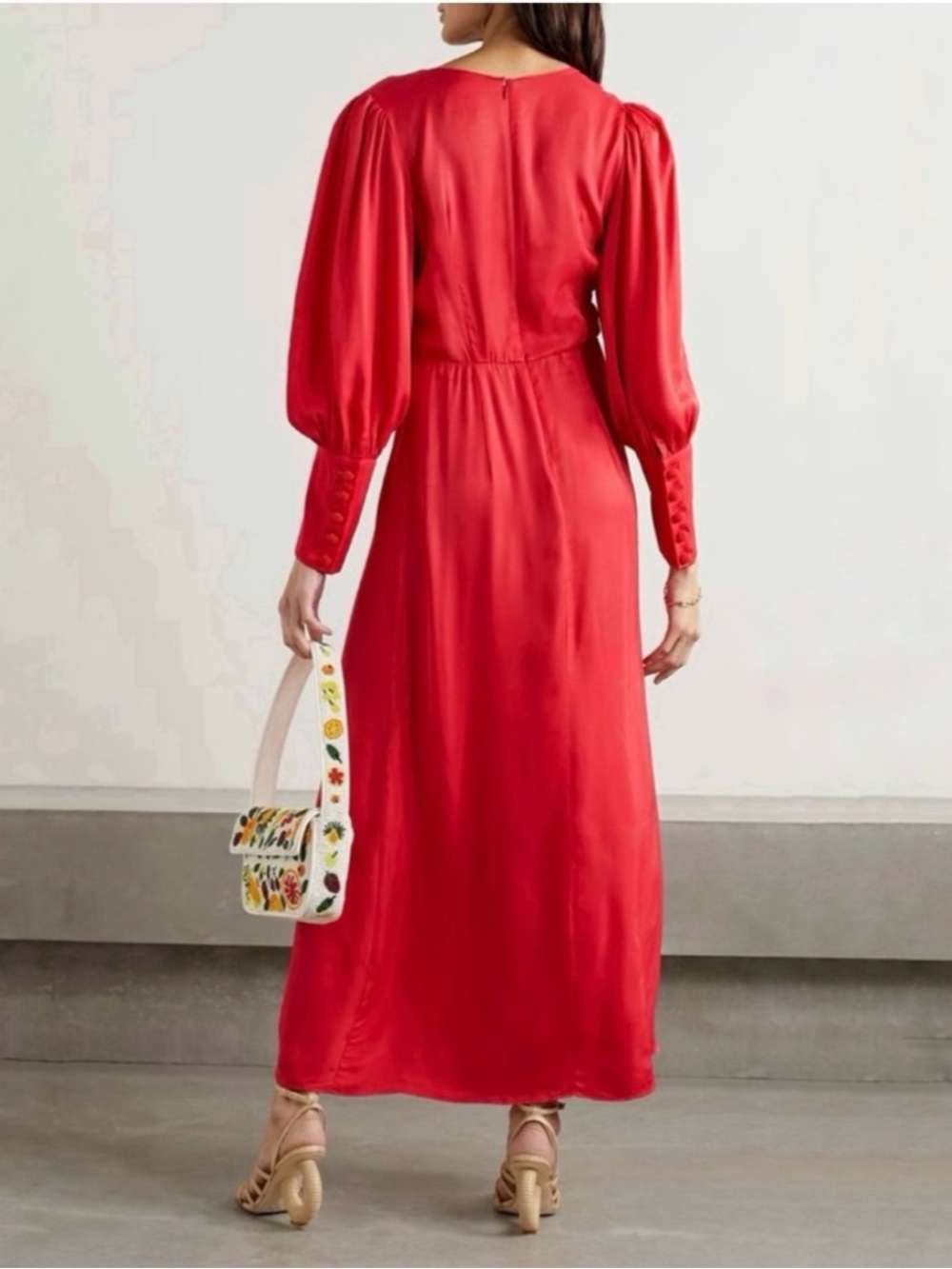NWT FARM RIO Lenzing Ecovero Cut Out Red Sateen Long Sleeve Maxi Dress - Picture 4 of 12